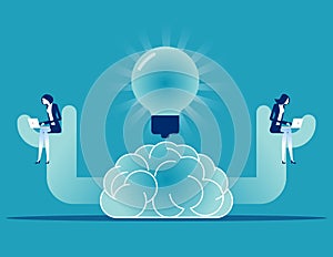 Knowledge with working brain. Brainstorming vector illustration concept