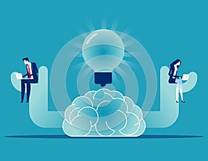 Knowledge with working brain. Brainstorming vector illustration concept