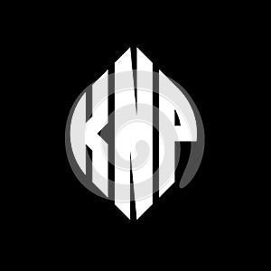 KNP circle letter logo design with circle and ellipse shape. KNP ellipse letters with typographic style. The three initials form a