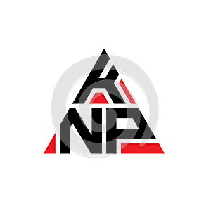 KNP triangle letter logo design with triangle shape. KNP triangle logo design monogram. KNP triangle vector logo template with red