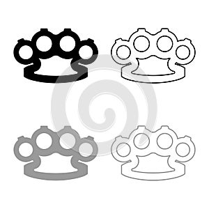 Knuckleduster Knuckles Weapon for hand icon outline set black grey color vector illustration flat style image