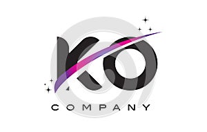 KO K O Black Letter Logo Design with Purple Magenta Swoosh