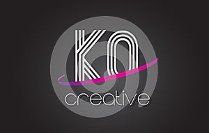 KO K O Letter Logo with Lines Design And Purple Swoosh.