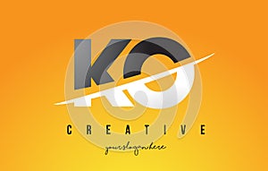 KO K O Letter Modern Logo Design with Yellow Background and Swoosh.