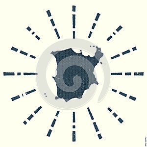 Ko Samui Logo. Grunge sunburst poster with map of.