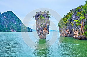 Ko Ta Pu karst tower at the coast of James Bond Island, Thailand