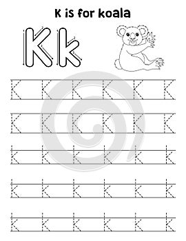 Koala Animal Tracing Letter ABC Coloring Page K