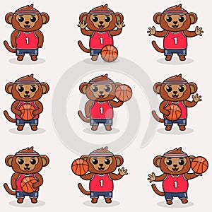 Funny Monkey Basketball cartoon set