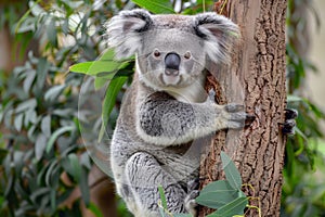 Koala bear on eucalyptus tree