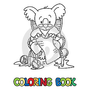 Koala bear knitter ABC coloring book. Alphabet K