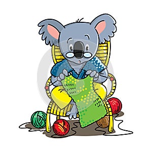 Koala bear knitter ABC illustration. Alphabet K photo