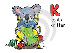 Koala bear knitter. Profession ABC. Alphabet K photo