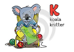 Koala bear knitter. Profession ABC. Alphabet K