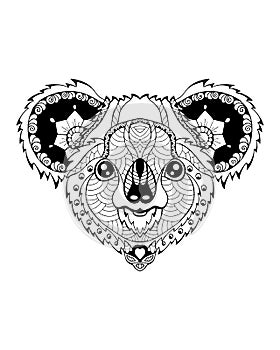 Koala bear zentangle stylized. Freehand vector illustration