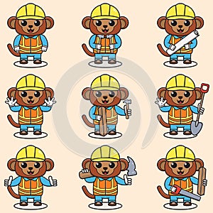Cute Monkey Construction Contractor Illustration