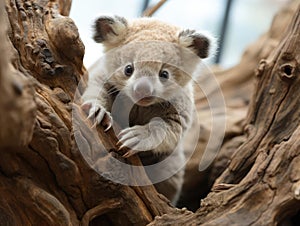 Koala cub fake rock climbing in setup