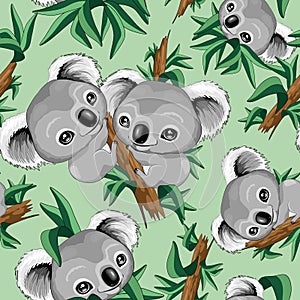 Koala Cute Baby Seamless Repeat Vector Pattern