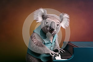 a koala dressed as a jazzman playing piano, created with Generative AI technology