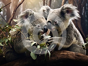 Ai Generated illustration Wildlife Concept of Koala Eating