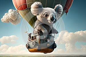 Koala flies in a hot air balloon on a great adventure AI generated Content