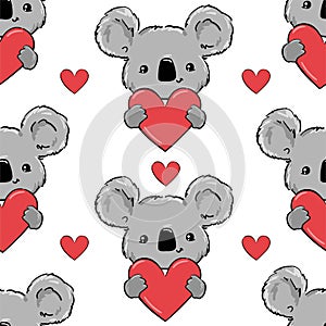 Koala and hearts pattern seamless. Heart background. Vector illustration. Fabric design photo