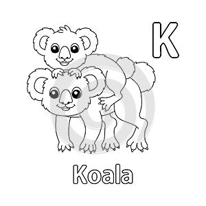 Koala with a Kid Alphabet ABC Coloring Page K