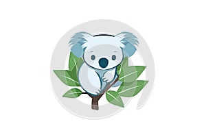 Koala, Minimalist Style, White Background Cartoonish, Flat Illustration. Logo. Generative AI
