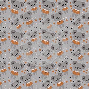 Koala pattern-10 Hand-drawn kawaii koala on gray background. Vector seamless wallpaper