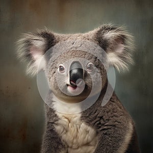 Koala portrait close-up (Phascolarctos cinereus). Generative AI.