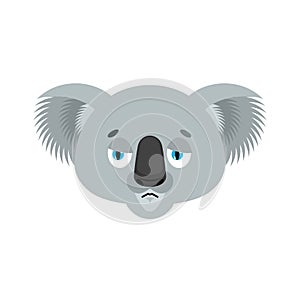 Koala sad emoji. koala bear sorrowful emotions avatar. Beast dull. Vector illustration