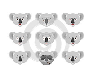 Koala set emoji avatar. sad and angry face. guilty and sleeping. koala bear sleeping emotion face. Beast Vector illustration