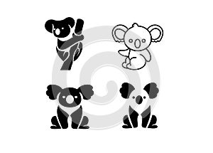 Koala set outline line bear set black gold color outline line set silhouette logo icon designs vector