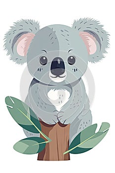 the koala is standing on the tree trunk and hugging it's stomach with