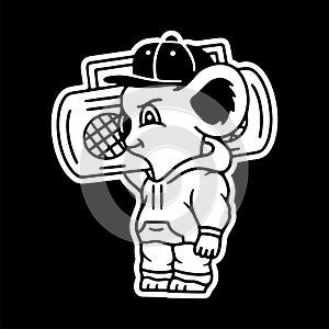 Koala and tape recorder on black