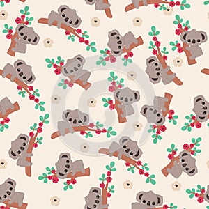 Koala on a tree seamless vector pattern/wallpaper.