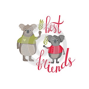 Koalas couple and handwritten lettering Best friends
