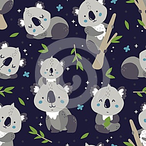 Koalas family funny pattern