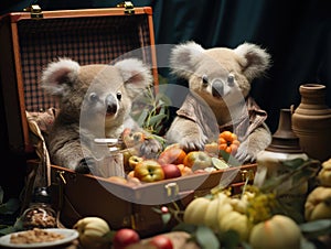 Koalas having picnic under tree