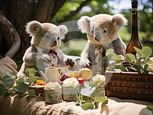 Koalas having picnic under tree