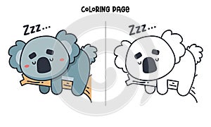 Koalas Sleep On A Branch Coloring Page