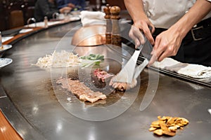 Kobe Beef Steak Japanese chef cooking Kobe Beef Steak at steakhouse Wagyu at street gourmet