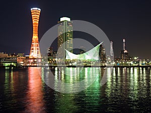 Kobe port night scene photo