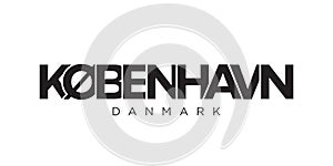 Kobenhavn in the Denmark emblem. The design features a geometric style, vector illustration with bold typography in a modern font