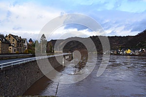 Kobern-Gondorf, Germany - 01 05 2022: Mosel flood at the main road B49