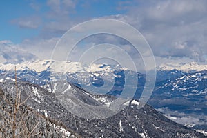 Kobesnock - Panoramic view of the snowcapped mountain ranges of High Tauern and Nock Mountains