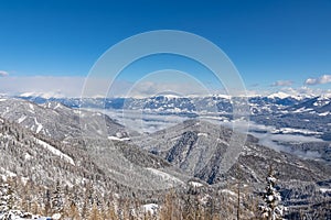 Kobesnock - Panoramic view of the snowcapped mountain ranges of the Nock Mountains (Nockberge) seen from Kobesnock