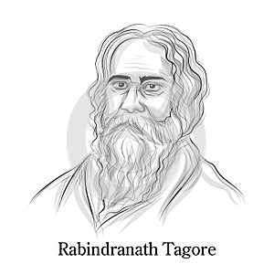 Kobiguru Rabindranath Tagore a well known poet, writer, playwright, composer, philosopher, social reformer and painter photo