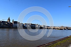 Koblenz, Germany - 02 27 2022: old town Koblenz and BalduinbrÃ¼cke across the Mosel