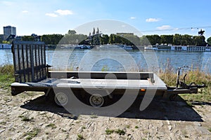 Koblenz, Germany - 09 12 2022: trailer at the Rhine shore