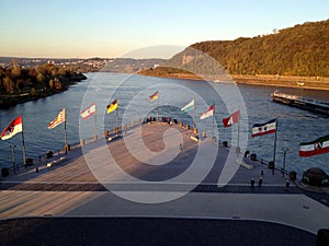 Koblenz, Rhineland-Palatinate Deutsches Eck english German Corner where the Mosel river joins the Rhine